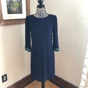 Laundry By Shelli Segal Blue Sheath Dress with 3/4 Cuffed Sleeves for Work